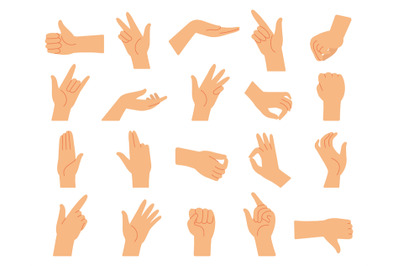 Different hand gestures. Hands gesture collection, arms pressed positi