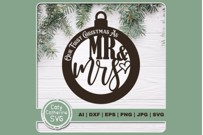 Our First Christmas As Mr &amp; Mrs DIY Wooden Bauble Wedding Married Coup