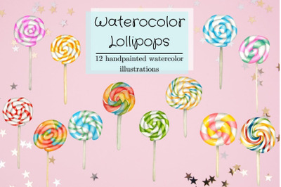 Watercolor Lollipops&2C; Watercolor Sweets&2C; Candy