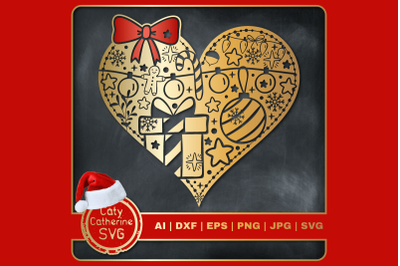 Christmas Doodle Love Heart with Bow SVG Cut File