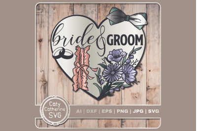 Bride &amp; Groom Love Heart with Bow Tie and Garter SVG Cut File