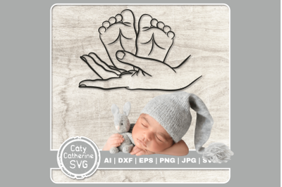 Female Hand with Baby Feet Pregnancy Maternity Graphic SVG Cut File