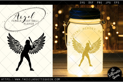 RIP Female Softball Player, Memorial with Angel Wings SVG