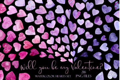 Watercolor Hearts Set Valentines Day