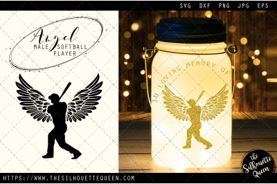 RIP Male Softball Player, Memorial with Angel Wings SVG, Sympathy Svg