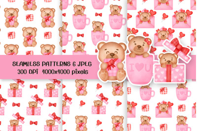 Bear valentine&#039;s day seamless pattern