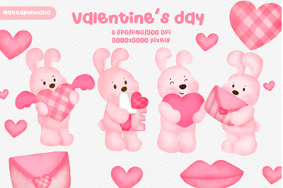 Watercolor Rabbit valentine&#039;s day clipart