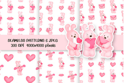 Rabbit valentine&#039;s day seamless pattern