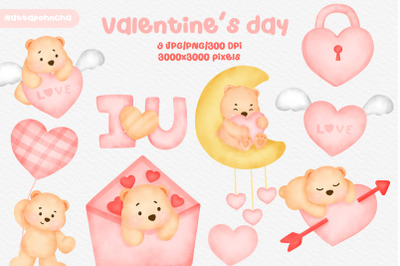 Watercolor Bear valentine&#039;s day clipart