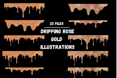 Rose Gold Dripping, Glitter Overlays, Frosting Clipart