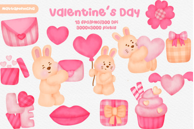 Watercolor Rabbit valentine&#039;s day clipart