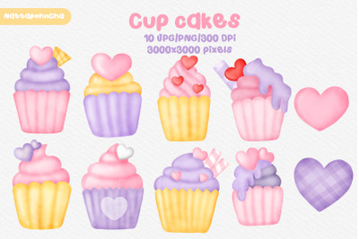watercolor cupcake clipart bundle.