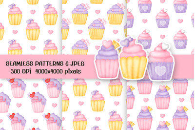 valentine&#039;s day cupcake seamless pattern