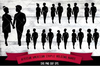 African American Couple Holding Hands Silhouette SVG