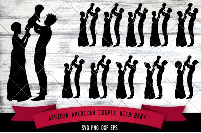 African American Couple with Baby Silhouette SVG