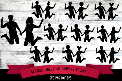 African American Couple Jumping Silhouette SVG