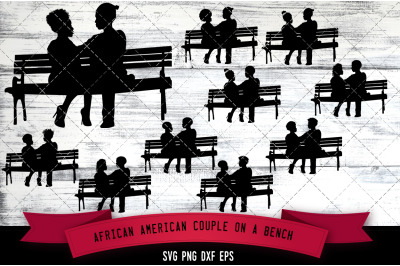 African American Couple on a Bench Silhouette SVG