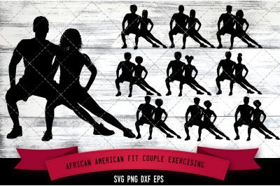 African American Fit Couple Exercising Silhouette SVG