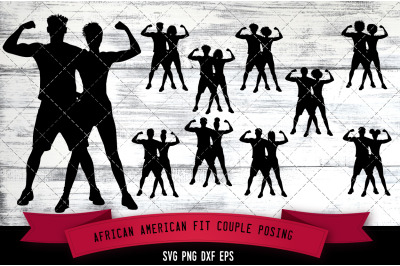 African American Fit Couple Posing Silhouette SVG