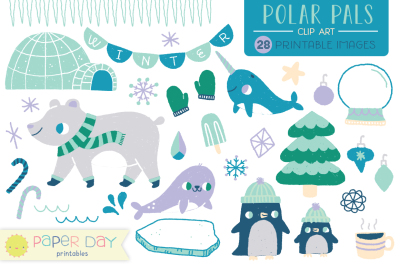 Polar Pals Winter Clip Art | Vector