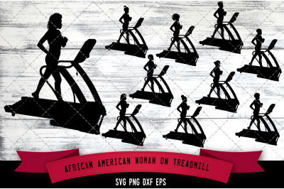 African American Woman on Treadmill Silhouette SVG