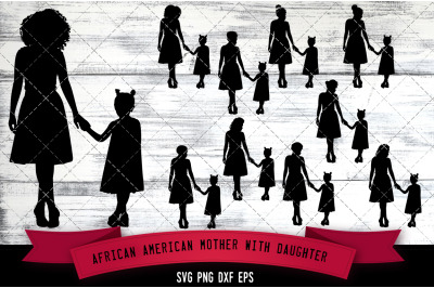 African American Mother with Daughter Silhouette SVG