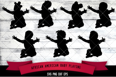 African American Baby Playing Silhouette SVG