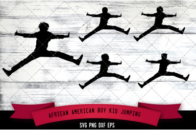 African American Boy Kid Jumping Silhouette SVG