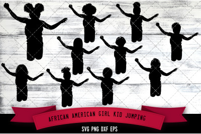 African American Girl Kid Jumping Silhouette SVG