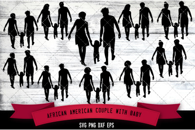 African American Couple with Baby Silhouette SVG