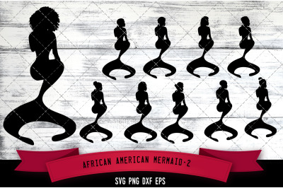 African American Mermaid- 2 Silhouette SVG