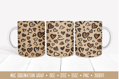 Valentine Day Mug.  Heart Leopard Mug Sublimation Wrap
