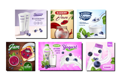 Blueberry Product Promotional Posters Set Vector