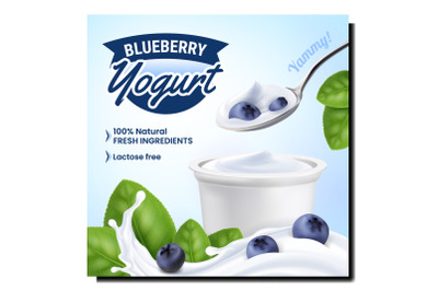 Blueberry Yogurt Creative Promo Banner Vector