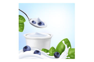 Blueberry Yogurt Creative Promo Banner Vector