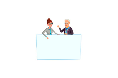 Business man woman with empty banner vector