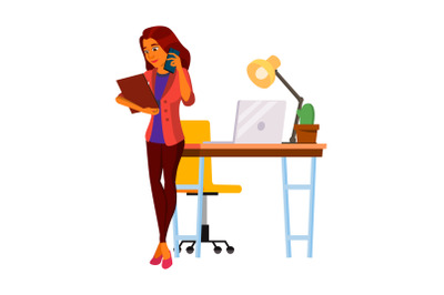 Business Woman Assistance Talk On Phone Vector