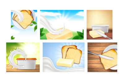 Butter Creative Promotional Posters Set Vector