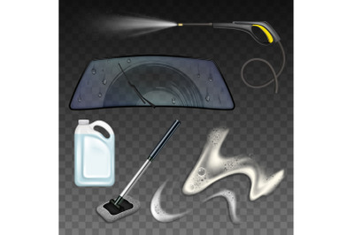 Car Wash Service Tool And Accessory Set Vector