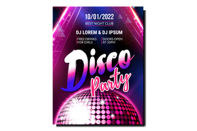 Disco music party poster background