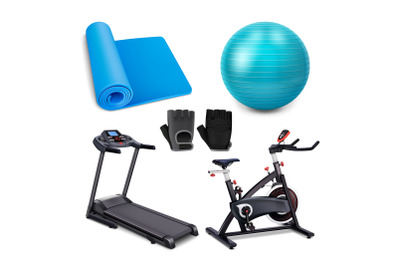 Sport Equipment For Exercising In Gym Set Vector