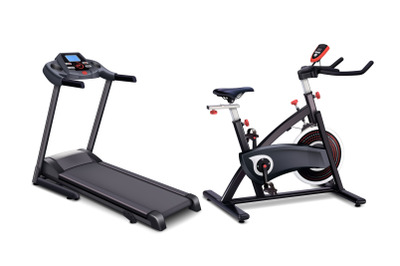 Exercise Bike And Treadmill Sport Tools Set Vector