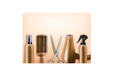 Hairdressing Salon Tools Promotional Banner Vector