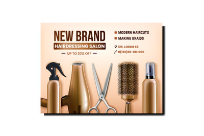 Hairdressing Salon Tools Promotional Banner Vector