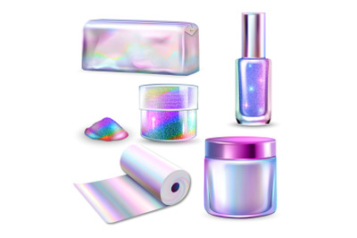 Holographic Multicolored Blank Packages Set Vector