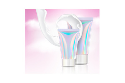 holographic cosmetics poster tube vector