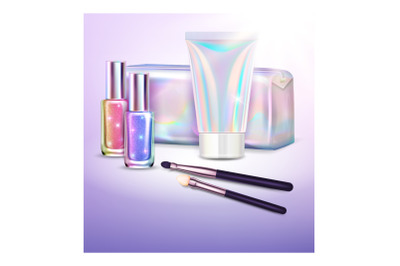 holographic cosmetics poster bag vector