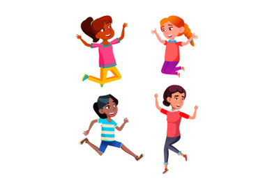 Jumping teen girl set vector