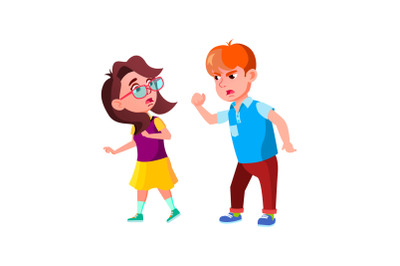 Boy Shouting And Threatening With Fist Girl Vector