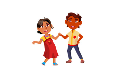 Boy And Girl Children Dancing Together Vector